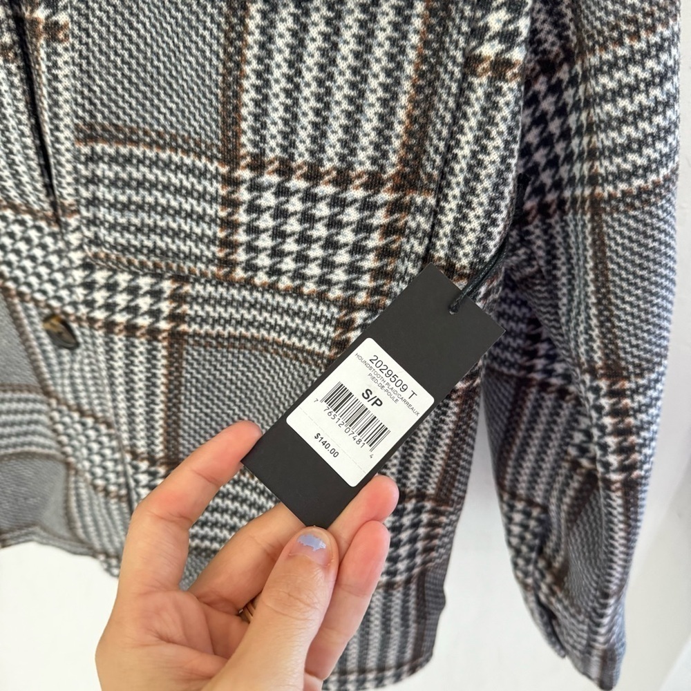 Black Tape Shacket Houndstooth Plaid Pattern Shirt Jacket Pocket Size S - Picture 6 of 7
